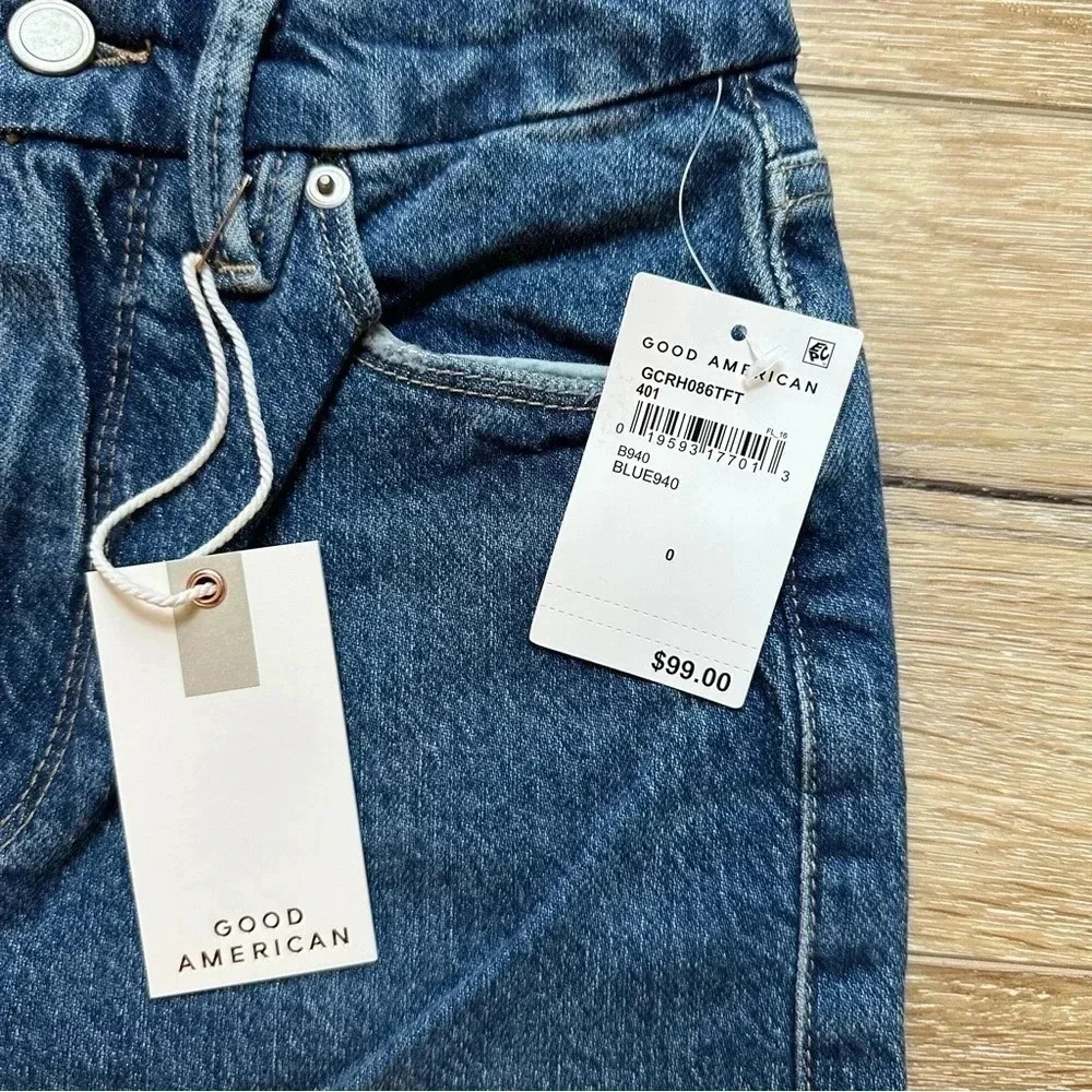 NWT Good American Good Classic High Rise Gap Proof Medium Wash Jeans Size 0/25